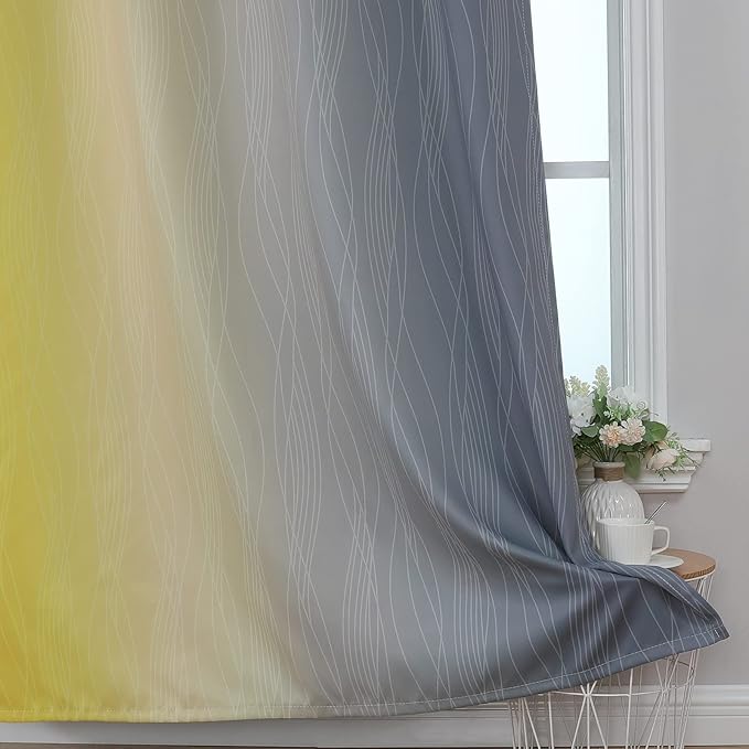 Estelar Textiler Yellow and Grey Blackout Curtains 108 Inches Long, Thermal - Image 6