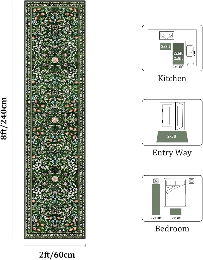 Yamaziot Washable Runner Rug 2x8 – Boho Non Slip Floral Hallway Runner Rug - Image 2