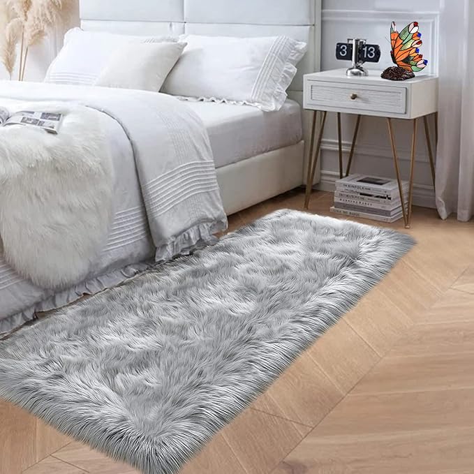 Goolela Grey Fluffy Fuzzy Furry Rug 2x6 - Image 2