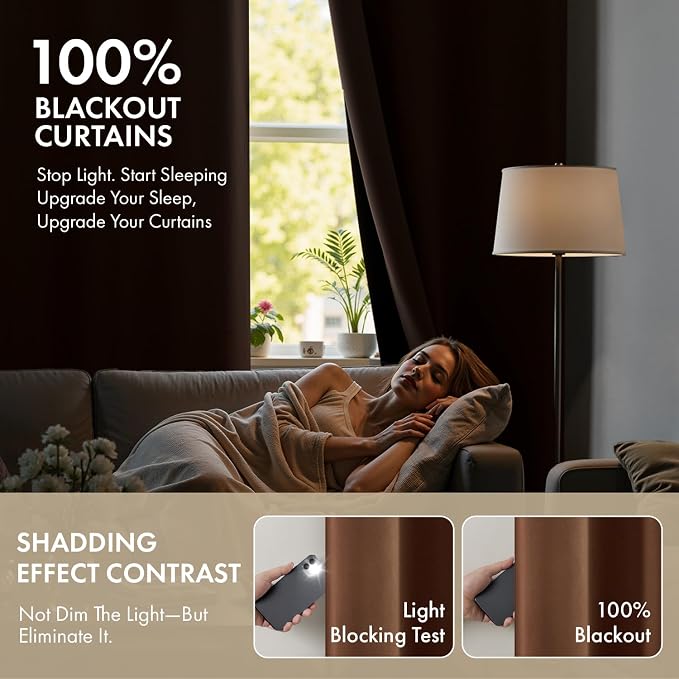 MIULEE 100% Blackout Curtains for Bedroom 40x45 Inch Length Mocha Brown | 2 - Image 2