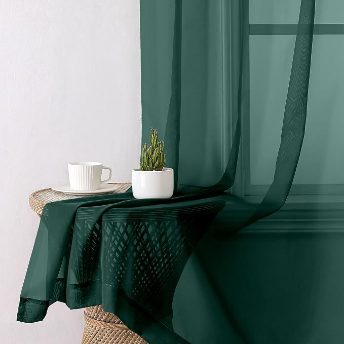 Aiyufeng Hunter Green Sheer Curtain Drapes 84 Inch Length 2 Panels - Image 4