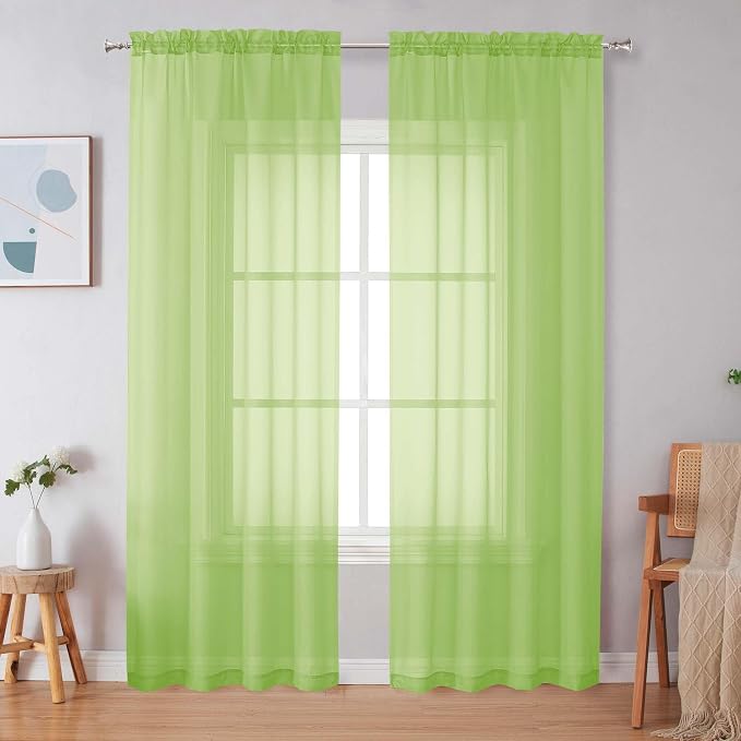 Simplebrand Lime Sheer Curtains 63 Inch Length 2 Panels, Rod Pocket Solid Color - Image 4