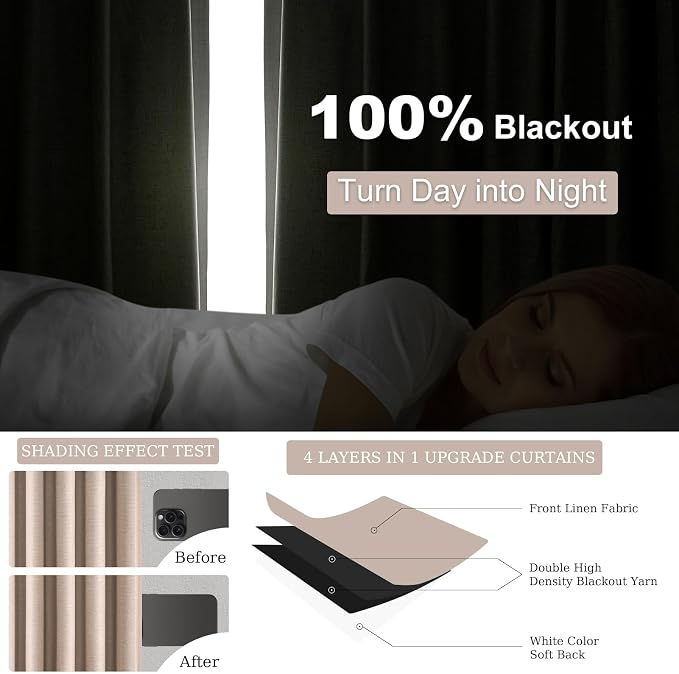 90 inch long linen Blackout curtains 2 Panels 100% Black out Linen texture - Image 5