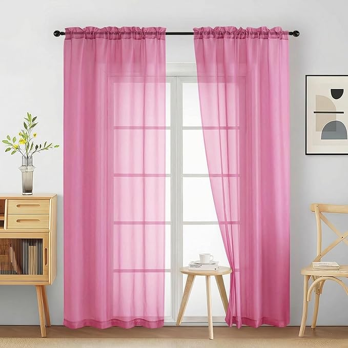 Sheer Curtains 84 Inches Long 2 Panels, Elegant Airy Transparent Light by Home