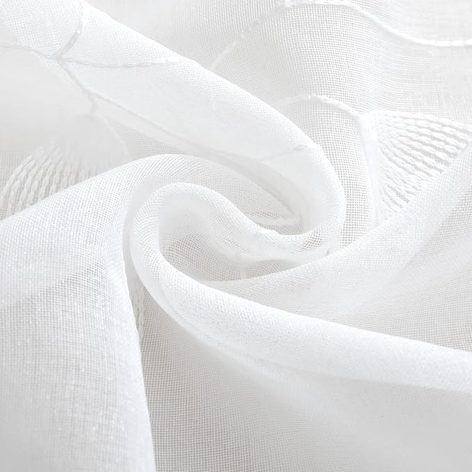 HOMEIDEAS White Sheer Kitchen Curtains 30 X 24 Inch Length 2 Panels Embroidered - Image 6