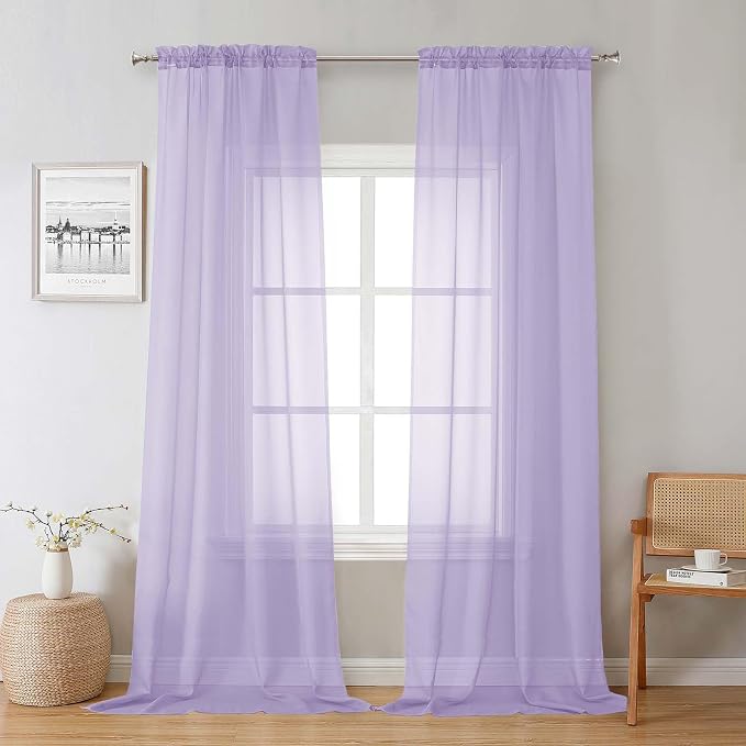 Lecloud Lavender Sheer Curtains 96 Inches Long 2 Panels Set, Light Filtering by Lecloud