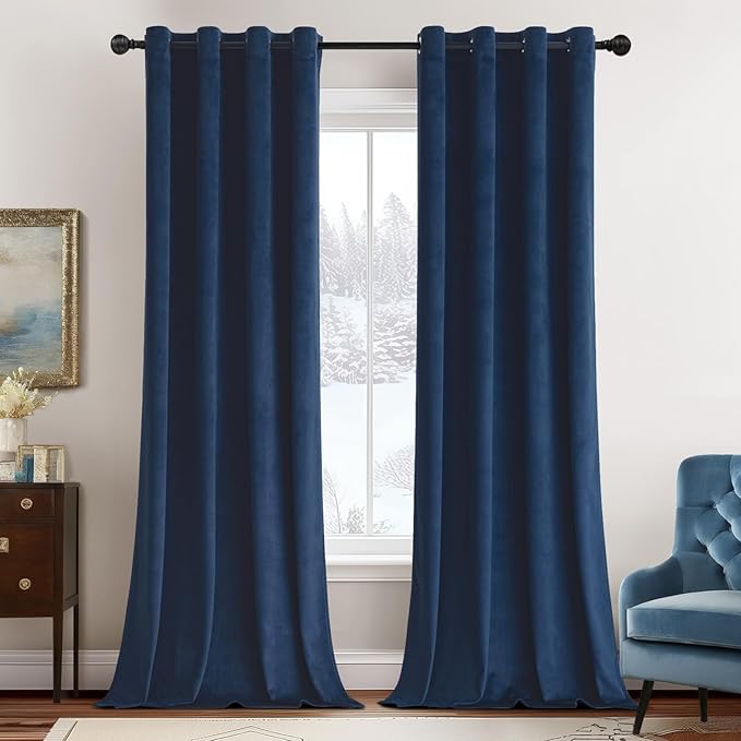 MIULEE Elegant Velvet Curtains Navy Blue Grommet Curtains Thermal Insulated by MIULEE