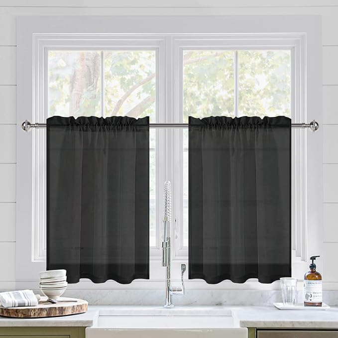 DWCN Black Sheer Curtains for Kitchen Windows by DWCN
