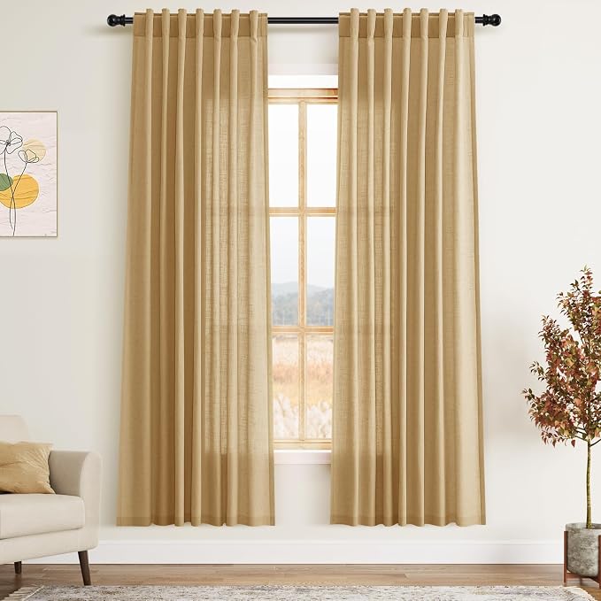 Gold Yellow Linen Curtains 72 Inch Length by Nanspring