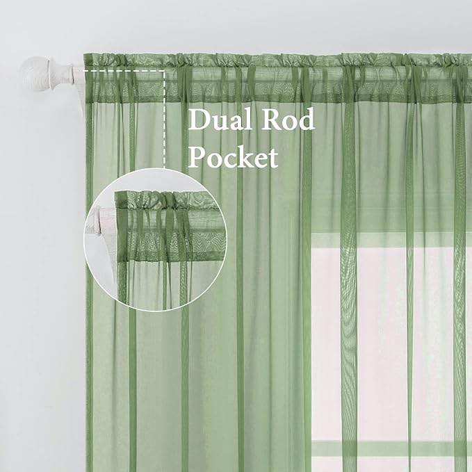 MIULEE 2 Panels Solid Color Sheer Window Curtains Elegant Window Voile - Image 2