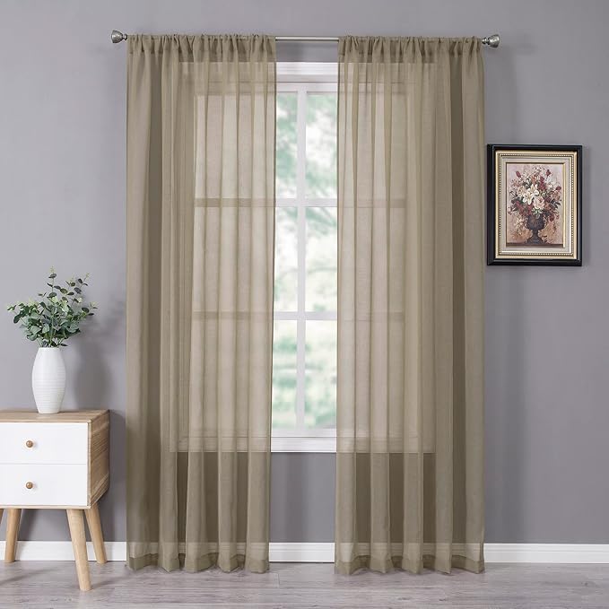 Tollpiz Sheer Curtain Linen Textured Living Room Curtains Sheer Light Filtering by Tollpiz