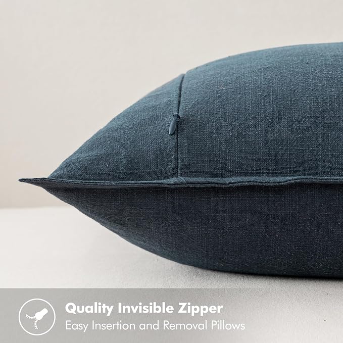 MIULEE Decorative Linen Euro Sham Pillow Covers 26x26 Navy Blue ​Boho - Image 3