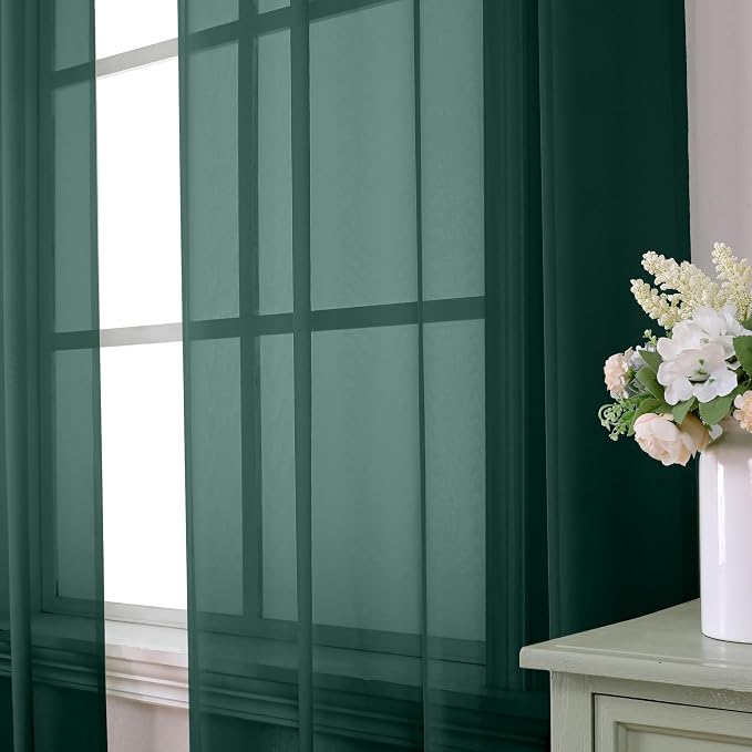 Aiyufeng Hunter Green Sheer Curtain Drapes 96 Inch Length 2 Panels - Image 5