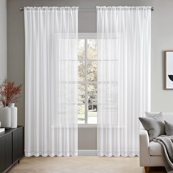 MIULEE 2 Panels Solid Color White Sheer Window Curtains Elegant Window Voile by MIULEE