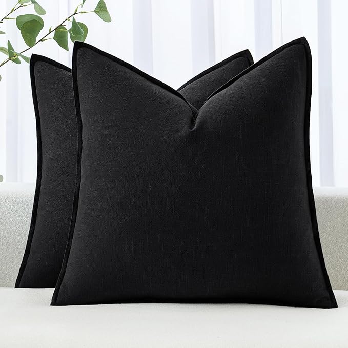 MIULEE Decorative Linen Pillow Covers 20x20 Inch Black ​Boho Farmhouse​ by MIULEE