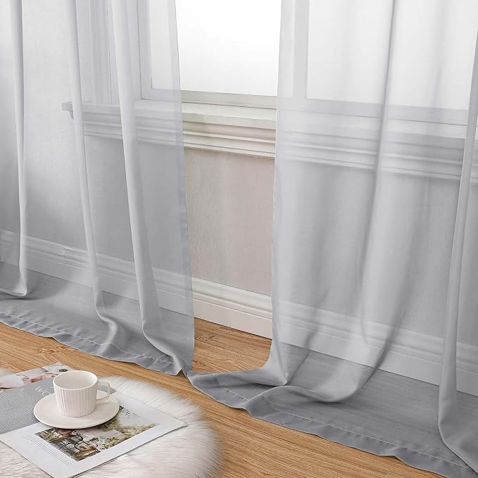 Light Grey Sheer Curtain for Bedroom Living Room 78 Inches Long 2 Panels Set - Image 8