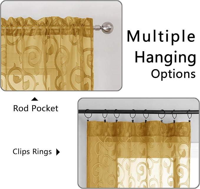 OWENIE Furman Gold Sheer Curtains 63 inch Length - Image 4