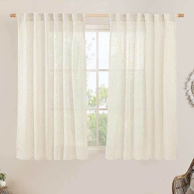 LAMIT Natural Linen Semi Sheer Window Curtains 54 Inch, Light Filtering Neutral by LAMIT