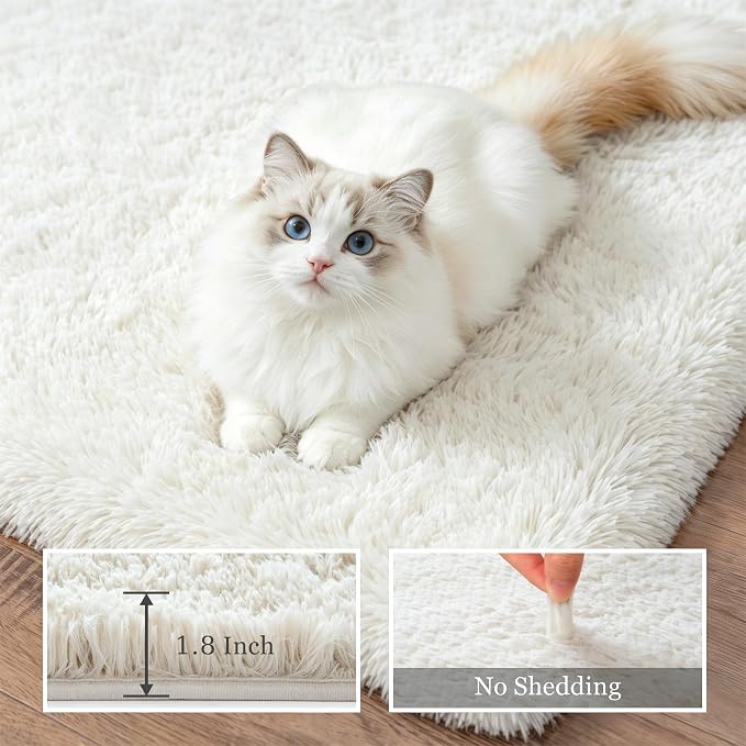 8x10 Area Rug Living Room Bedroom: Fluffy Plush Shag Carpet Ivory | - Image 5