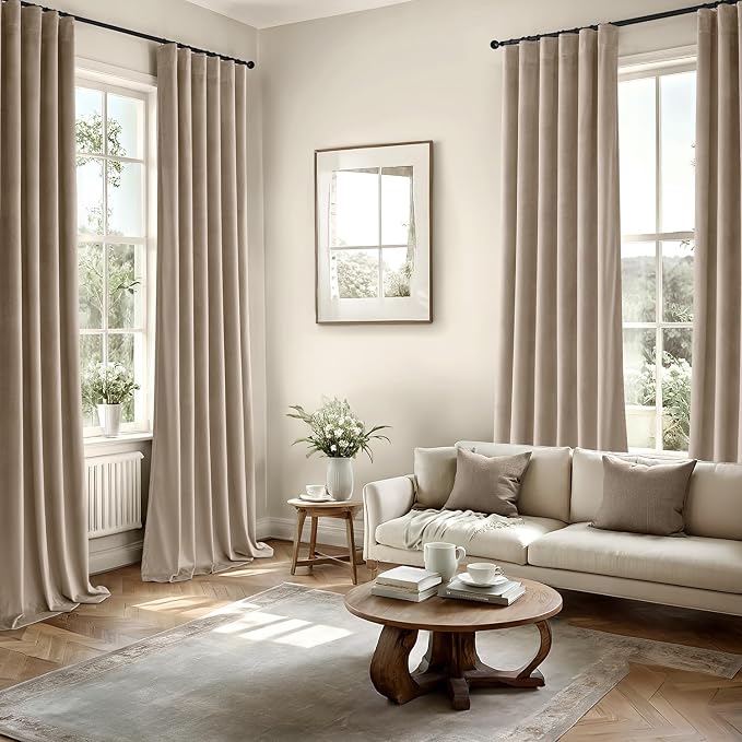 MIULEE Velvet Curtains 50W x 84L 2 Panels Camel Beige Blackout Curtains | - Image 5