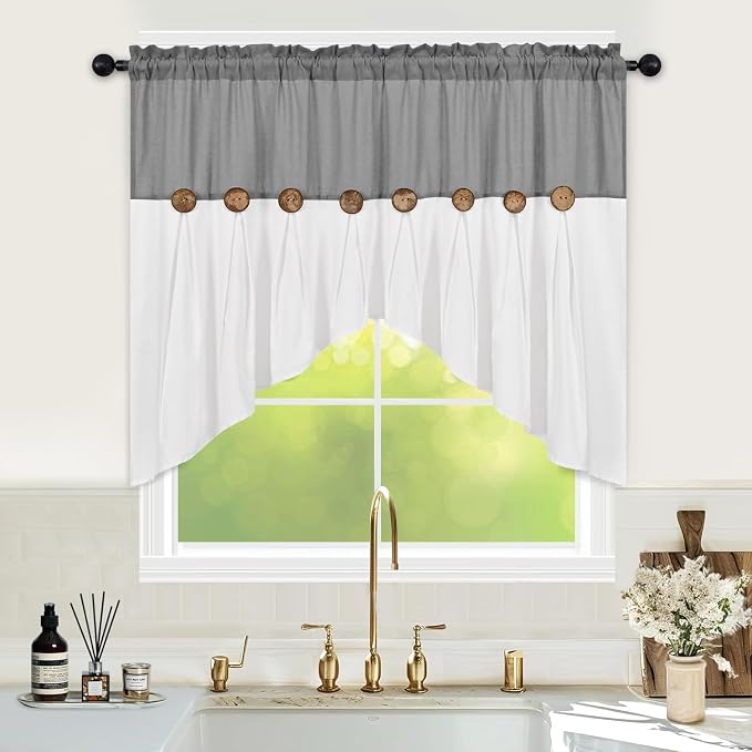 FRAMICS Farmhouse Swag Curtain, Boho Cotton Linen Valance Curtain, Country Rod - Image 2