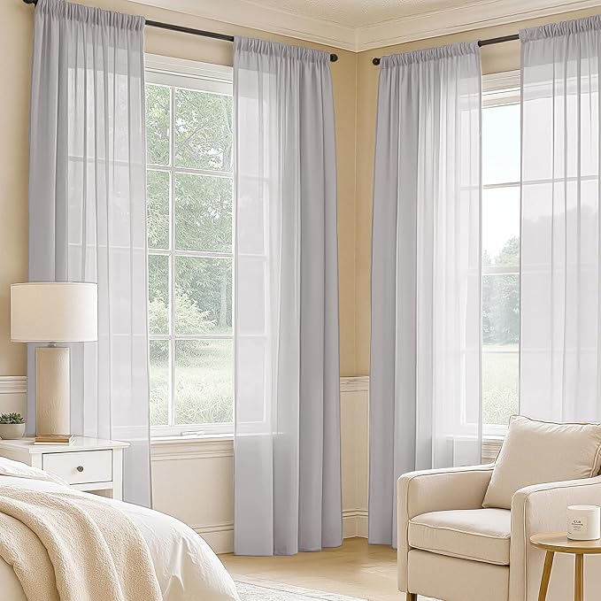 MIULEE Greyish Lilac Sheer Curtains 84 Inches Long, 4 Panels Set, Rod Pocket - Image 2