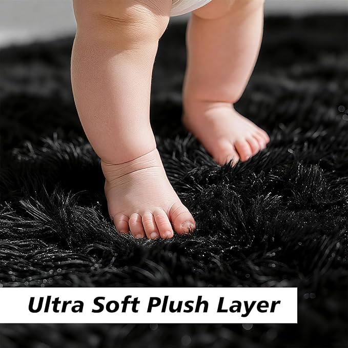 yulidayang Black Fluffy Round Area Rugs - Image 2