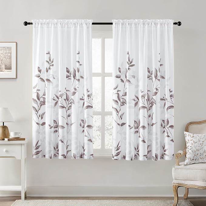 HOMEIDEAS Non-See-Through Dry Rose and White Privacy Sheer Curtains 52 X 63 by HOMEIDEAS