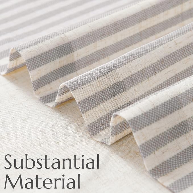 jinchan Linen Valance Curtain Striped Grey Small Window Curtain Double Layer - Image 5
