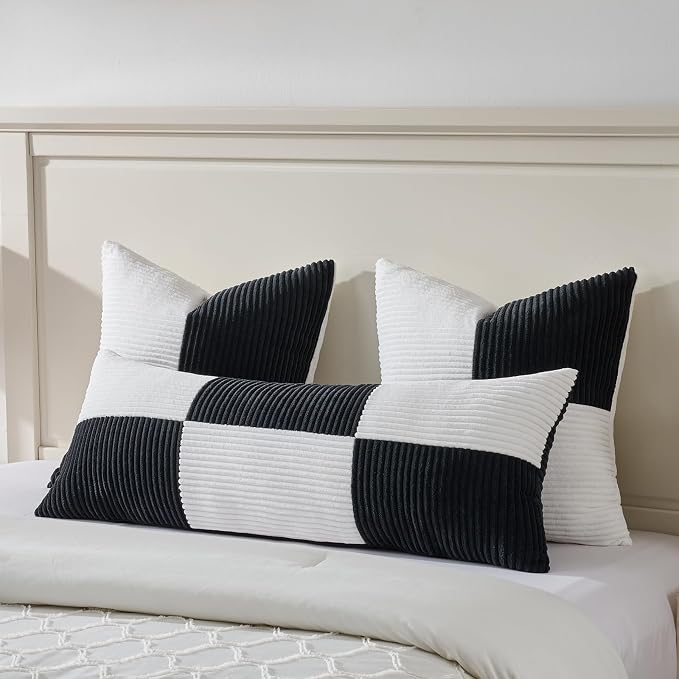 Fancy Homi Set of 2 Black White Decorative Throw Pillow Covers 16x16 Inch - Image 5