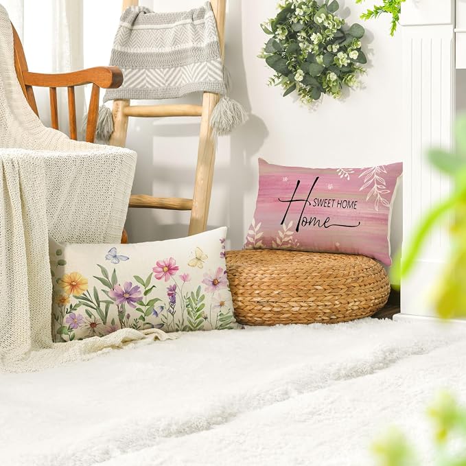 AVOIN colorlife Spring Saying Flowers Butterfly Pink Throw Pillow Covers - Image 5
