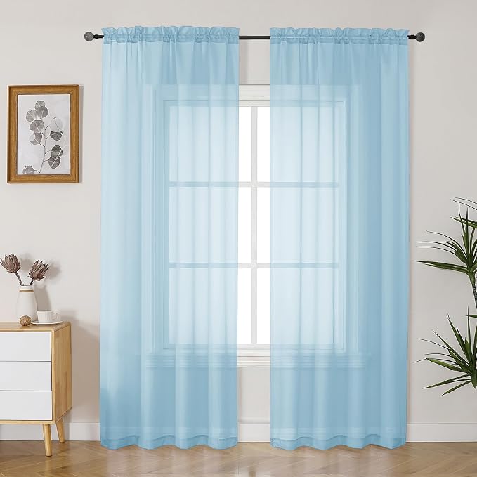 Gwine Sky Blue Sheer Curtains 84 Inches Long 2 Panels Set by Gwine