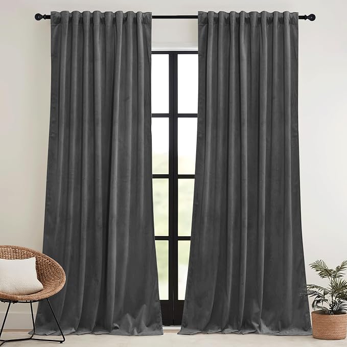 RYB HOME Grey Velvet Curtains 90 inches - Image 2