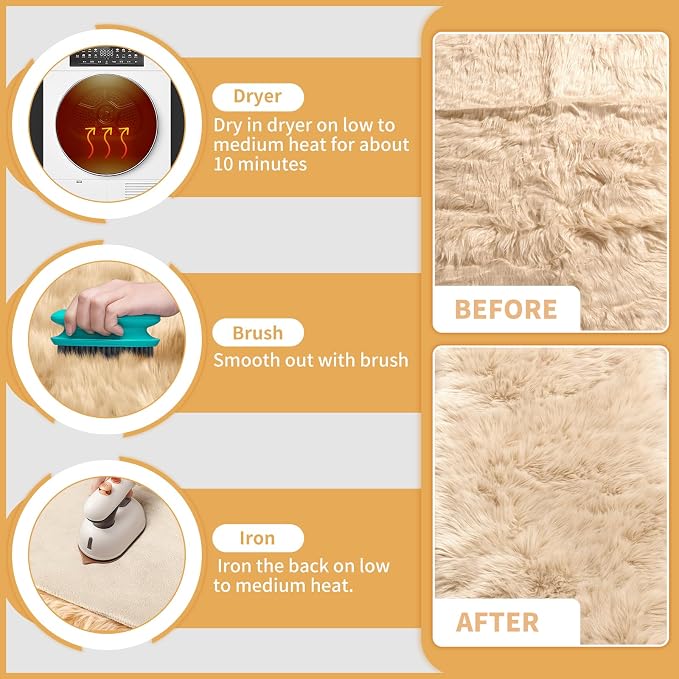 Ciicool Fluffy Faux Fur Area Rug 8 x 10 Feet, Thick Shaggy Fuzzy Rugs Floor - Image 5