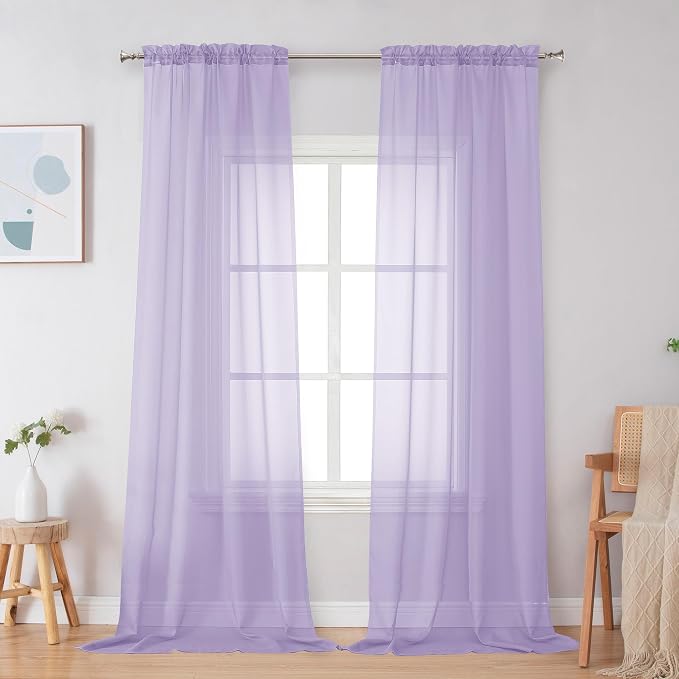 Simplebrand Lavender Sheer Curtains 96 Inches Long, Light Filtering Light by Simplebrand