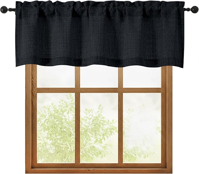 OWENIE Black Valances for Windows 1 Pcs, Light Filtering Textured Farmhouse by OWENIE
