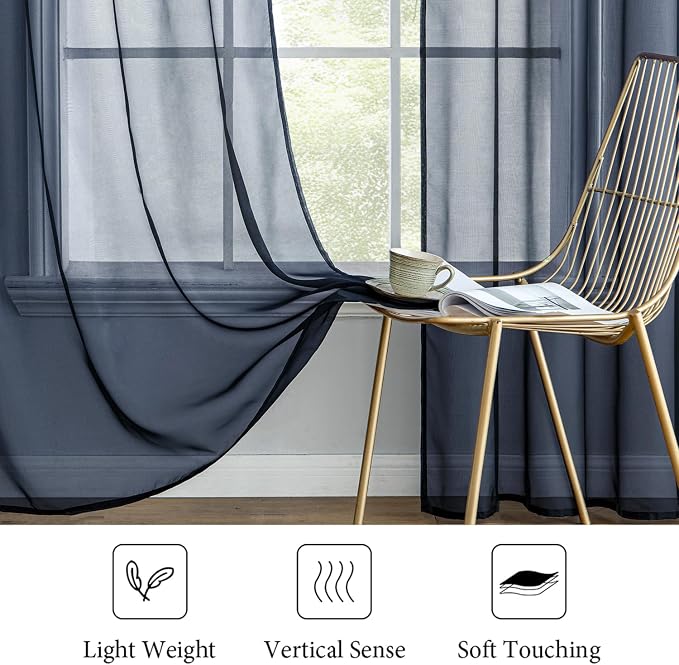 MIULEE 2 Panels Navy Blue Sheer Curtains 84 inches Long Window Curtains Rod - Image 4