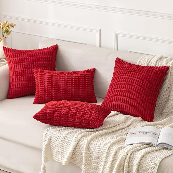 MIULEE Pack of 2 Red Corduroy Decorative Pillow Covers 12x12 Inch Soft Boho - Image 4