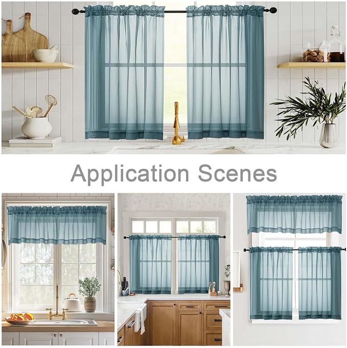 Dusty Blue Kitchen Curtains 30 Inch Length Tier 2 PCS, Solid Soft Half Curtains - Image 6
