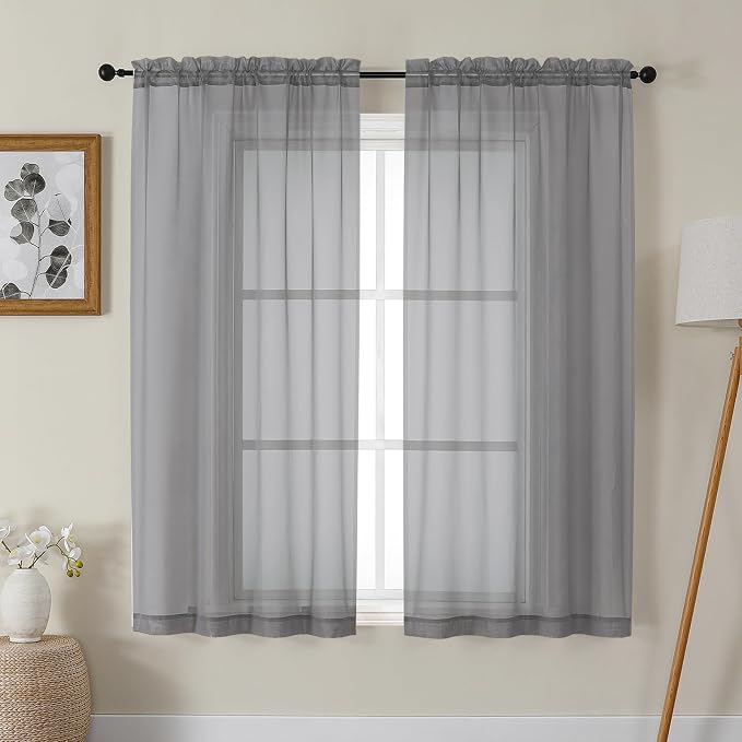 Gwine Charcoal Grey Sheer Curtains 72 Inches Long 2 Panels Set by Gwine