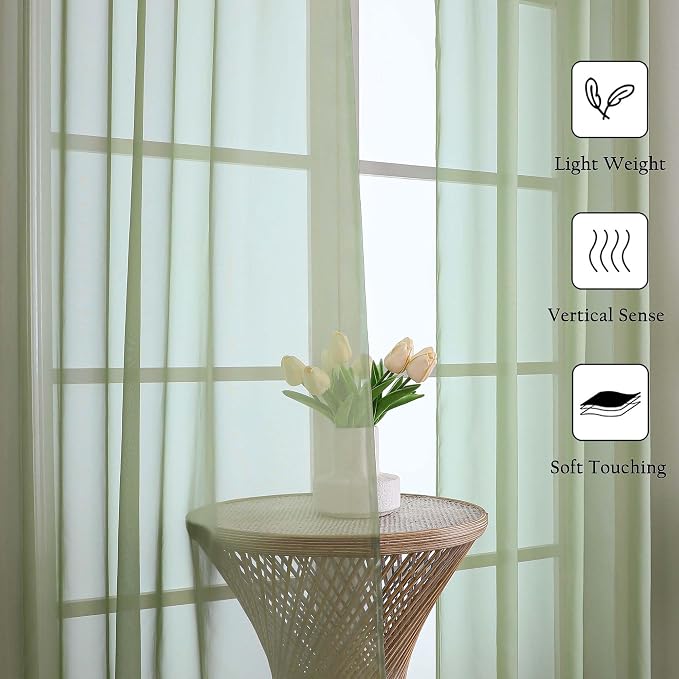 Lecloud Sage Green Sheer Curtains 120 Inches Long 2 Panels, Extra Wide - Image 6