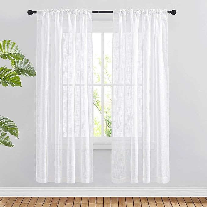 NICETOWN White Faux Linen Semi Sheer Curtains 63 inch Length - Image 3