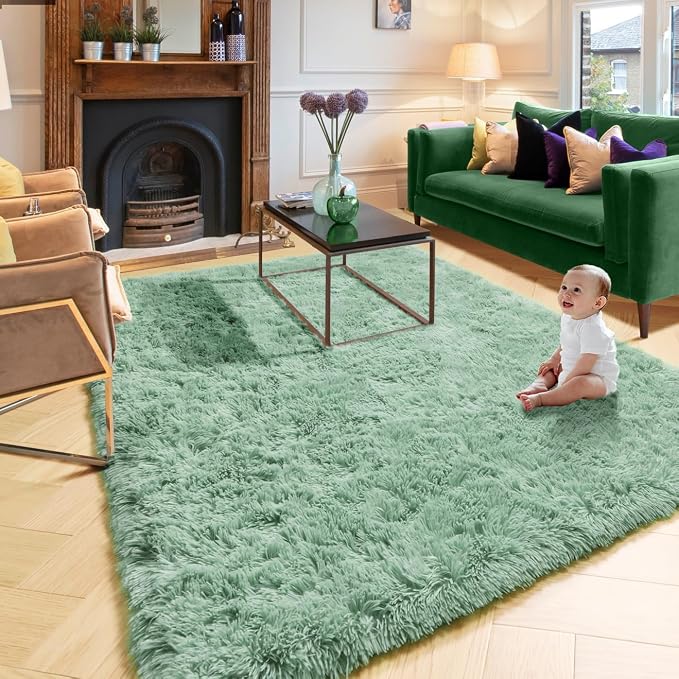 Amdrebio Sage Green Fuzzy Kids Area Rug 4x6 - Image 7