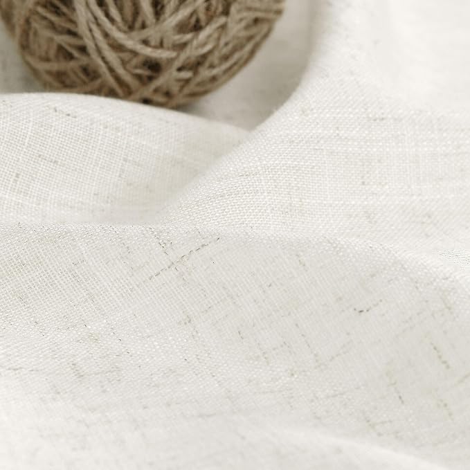 Linen Sheer Curtains 108 Inches Long Back Tab Rod Pocket 2 Panels Cream Semi - Image 5