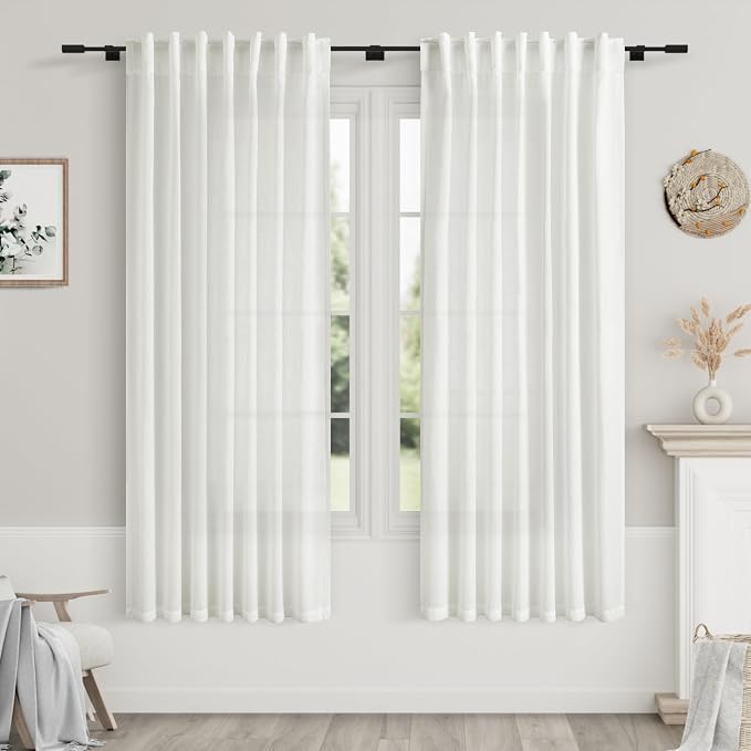 Nanspring Off White Linen Curtains 63 inches Long by Nanspring