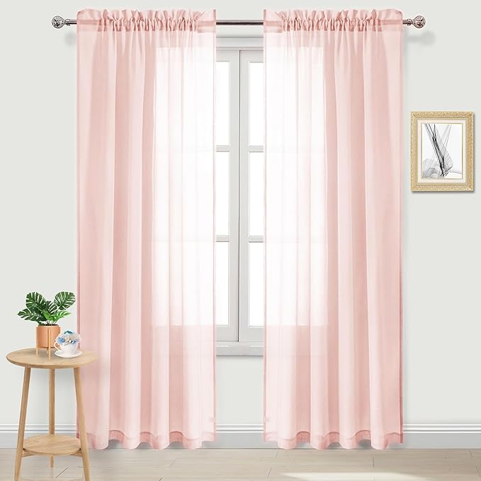 DWCN Blush Pink Sheer Curtains Semi Transparent Voile Rod Pocket Curtains by DWCN