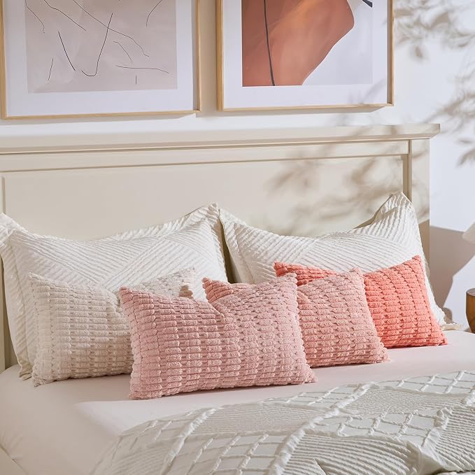 Fancy Homi 4 Packs Blush Pink Boho Lumbar Decorative Throw Pillow Covers 12x20 - Image 5