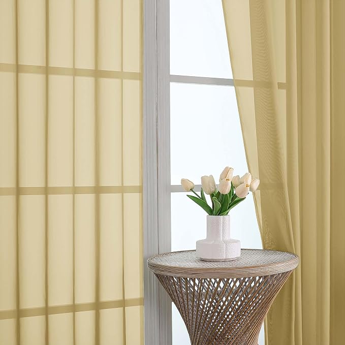 OWENIE Extra Long Gold Sheer Curtains 96 Inches Long 2 Panels Set, Soft - Image 7