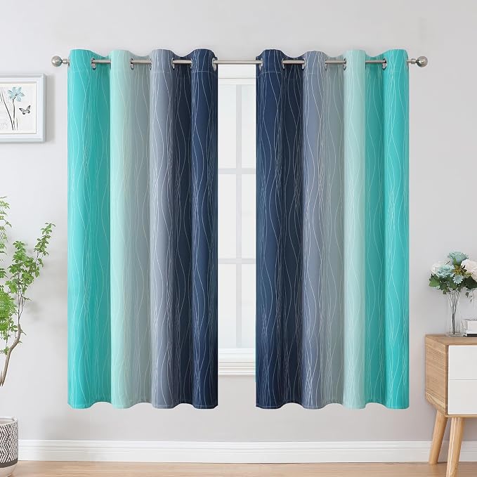 Estelar Textiler Navy Blue and Teal Blackout Curtains 63 Inch Length 2 Panels - Image 2