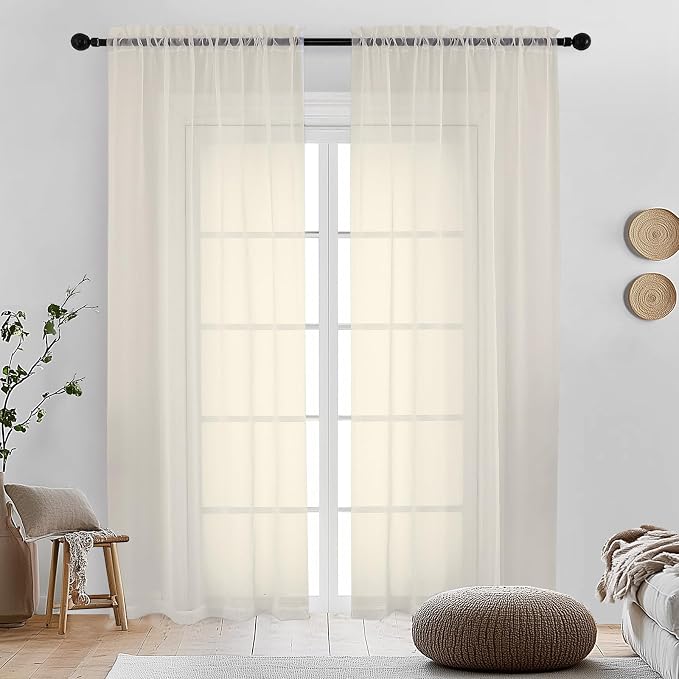 OVZME Cream Sheer Curtains 72 Inches Long 2 Panels by OVZME